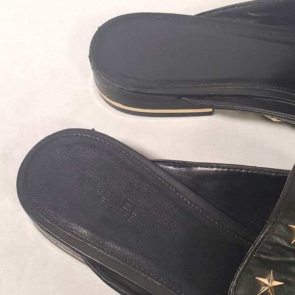 Michael Kors Star NATASHA Slide-On Mules Womens Sz 7.5 Black Leather Star Studs - Picture 10 of 16